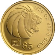 5 Dollars Gold Bullion, Singapore, 1990-1995 reverse image