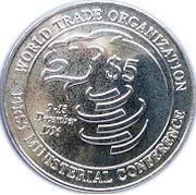 5 Dollars World Trade Organisation Conference, Singapore, 1996 reverse image