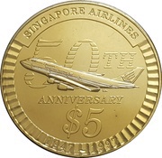5 Dollars Singapore Airlines, Singapore, 1997 reverse image