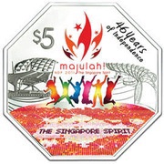 5 Dollars 46th Anniversary of Independence, Singapore, 2011 reverse image