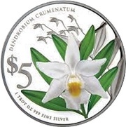 5 Dollars Dendrobium Crumenatum, Singapore, 2013 reverse image