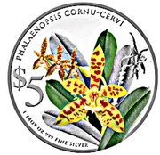 5 Dollars Phalaenopsis Cornu-Cervi, Singapore, 2014 reverse image