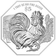 5 Dollars Year of the Rooster, Singapore, 2017 reverse image