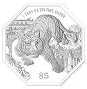 5 Dollars Year of the Tiger, Singapore, 2022 reverse image
