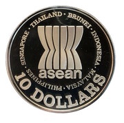 10 Dollars ASEAN; Silver, Singapore, 1987 reverse image