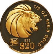 20 Dollars Gold Bullion, Singapore, 1996-2002 reverse image