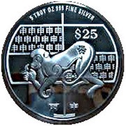 25 Dollars Year of the Monkey, Singapore, 2016 reverse image