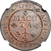 ¼ Macuta - Maria I and Pedro III, Angola, 1783-1786 reverse image