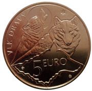 5 Euros The grey wolf reverse image