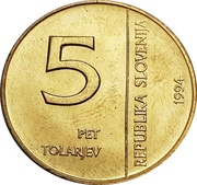 5 Tolarjev Monetary Institute of Slovenia obverse image