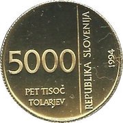5000 Tolarjev Monetary Institute of Slovenia obverse image