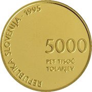 5000 Tolarjev Defeat of Fascism obverse image
