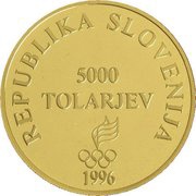5000 Tolarjev Olympics centennial obverse image