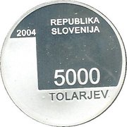 5000 Tolarjev Town of Bled mention obverse image