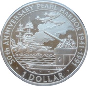 1 Dollar - Elizabeth II 50th Anniversary of Pearl Harbour, Solomon Islands, 1991 reverse image