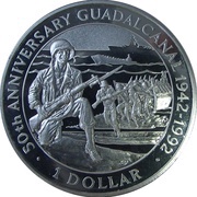 1 Dollar - Elizabeth II 50th Anniversary - Battle of Guadalcanal, Solomon Islands, 1992 reverse image