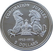 5 Dollars - Elizabeth II Coronation Jubilee, Solomon Islands, 1978 reverse image