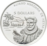 5 Dollars - Elizabeth II Alvaro Mendana de Neyra, Solomon Islands, 1994 reverse image