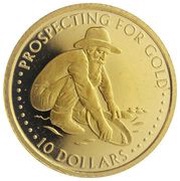 10 Dollars - Elizabeth II Prospecting for Gold, Solomon Islands, 2005 reverse image