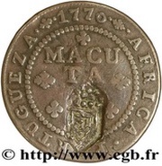 ½ Macuta - Maria II Countermark "CROWNED SHIELD" over "¼ Macuta, José" obverse image