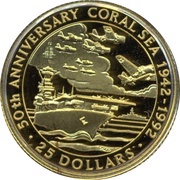 25 Dollars - Elizabeth II Battle of the Coral Sea, Solomon Islands, 1992 reverse image