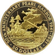 50 Dollars - Elizabeth II Pearl Harbor, Solomon Islands, 1991 reverse image