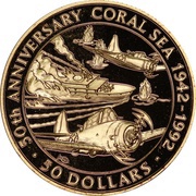 50 Dollars - Elizabeth II Battle of the Coral Sea, Solomon Islands, 1992 reverse image