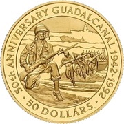 50 Dollars - Elizabeth II 50th Anniversary of the Battle of Guadalcanal, Solomon Islands, 1992 reverse image