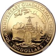 100 Dollars - Elizabeth II Battle of Guadalcanal, Solomon Islands, 1992 reverse image