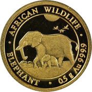 20 Shillings Elephant; Gold, Somalia, 2022 reverse image