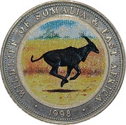 25 Shillings Wildlife of Somalia and East Africa, Somalia, 1998 reverse image
