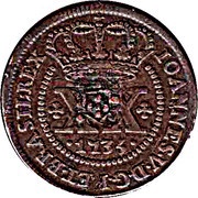 40 Reis - João Prince Regent Countermark SHIELD over "XX Réis, João V" obverse image