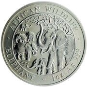 100 Shillings Elephant; Silver Bullion Coinage, Somalia, 2008 reverse image