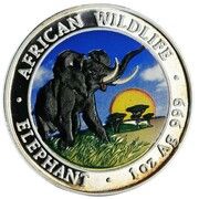 100 Shillings Elephant; Silver Bullion Coinage, Somalia, 2009 reverse image