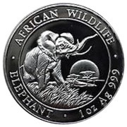 100 Shillings Elephant; Silver Bullion Coinage, Somalia, 2009-2010 reverse image