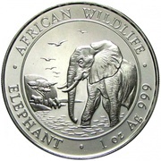 100 Shillings Elephant; Silver Bullion Coinage, Somalia, 2010 reverse image