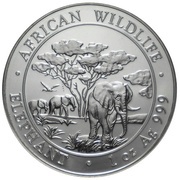 100 Shillings Elephant; Silver Bullion Coinage, Somalia, 2012 reverse image
