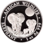 100 Shillings Elephant; Silver, Somalia, 2014 reverse image