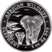 100 Shillings Elephant; Silver, Somalia, 2015 reverse image