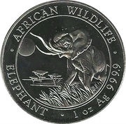 100 Shillings Elephant; Silver, Somalia, 2016 reverse image