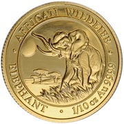 100 Shillings Elephant; Gold, Somalia, 2016 reverse image