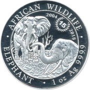 100 Shillings Elephant; 15th Anniversary, Somalia, 2018 reverse image