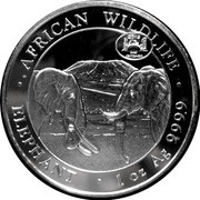 100 Shillings Elephant; Silver Bullion Coinage Chicago ANA Privy Mark, Somalia, 2019 reverse image