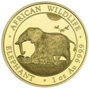 1000 Shilling Elephant; Gold, Somalia, 2022 reverse image
