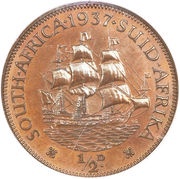 ½ Penny - George VI, South Africa, 1937-1947 reverse image