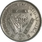 3 Pence - George VI, South Africa, 1948-1950 reverse image
