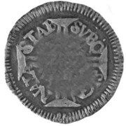 40 Réis - Carlos I Countermark SHIELD over "40 Réis, Pedro II/Brazil" reverse image