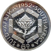 6 Pence - George VI SUID AFRIKA - SOUTH AFRICA, South Africa, 1951-1952 reverse image