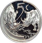 5 Cents Rhino - Survivor of Africa, South Africa, 2003 reverse image