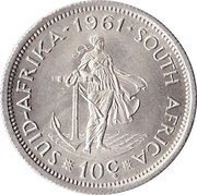10 Cents 1st decimal series, South Africa, 1961-1964 reverse image